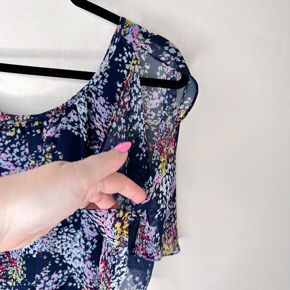 ModCloth Fiore Your Entertainment Flora Navy Blue Floral Cold Shoulder Dress Lg - Picture 10 of 16